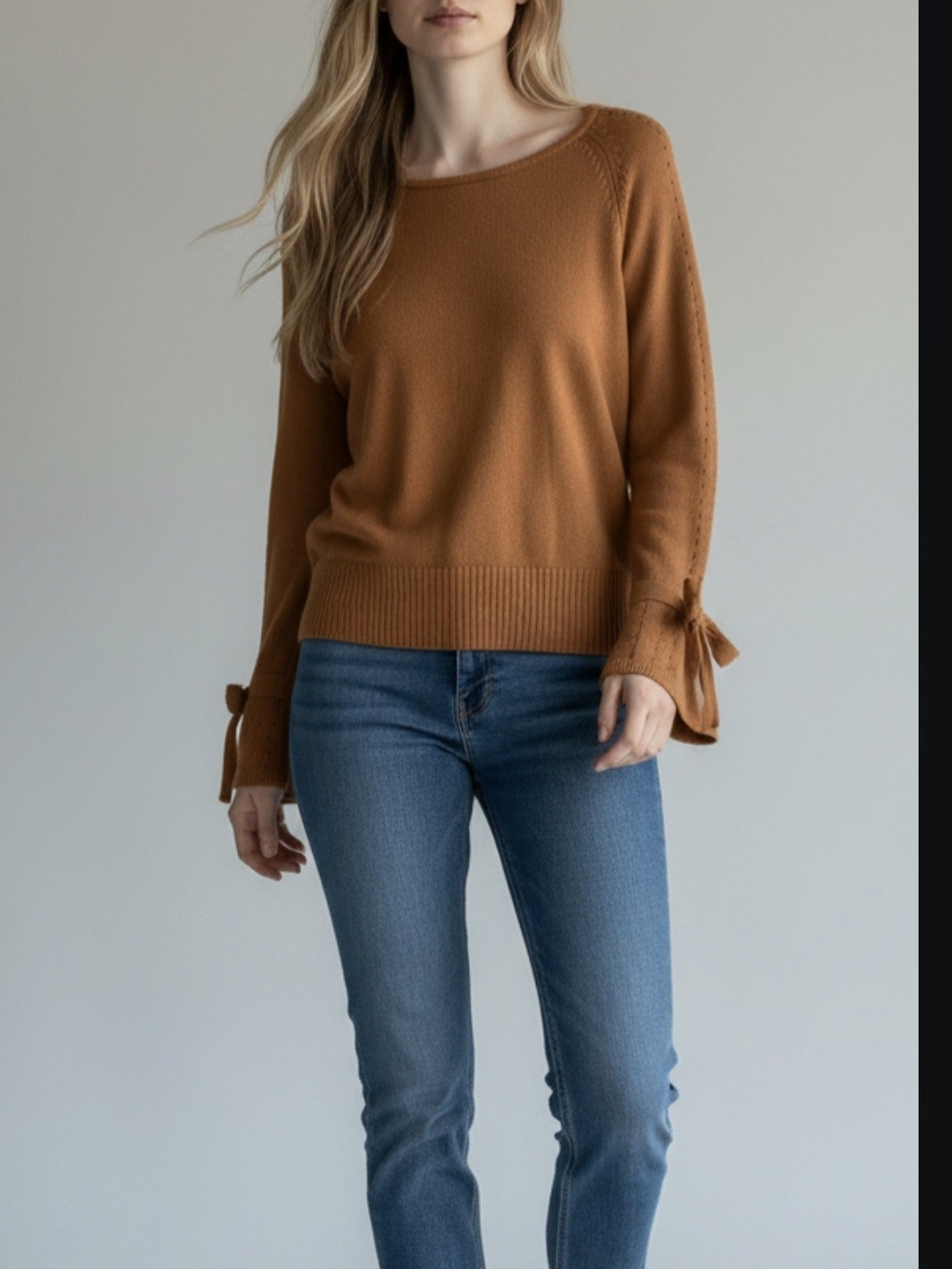 Sundance Aryka Boho Bell Sleeve Sweater Mustard Rust Supima Merino Wool Med Boho
